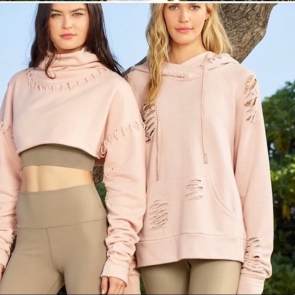 Alo Yoga distressed hoodie pale pink size medium